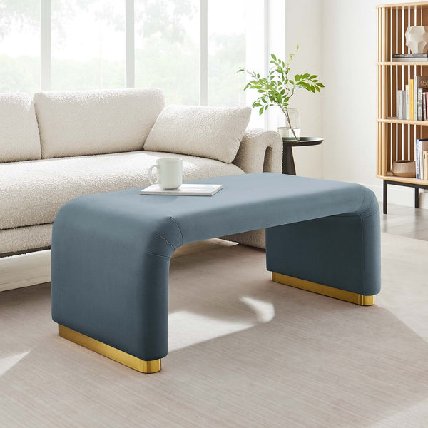 Modway Furniture Koda Performance Velvet Waterfall Ottoman - Versatile, Stylish Seating & Coffee Table for Living Rooms Brass Cadet Blue EEI-6735-BRA-CAB