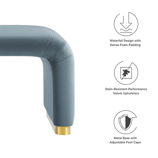 Modway Furniture Koda Performance Velvet Waterfall Ottoman - Versatile, Stylish Seating & Coffee Table for Living Rooms Brass Cadet Blue EEI-6735-BRA-CAB