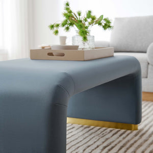 Modway Furniture Koda Performance Velvet Waterfall Ottoman - Versatile, Stylish Seating & Coffee Table for Living Rooms Brass Cadet Blue EEI-6735-BRA-CAB