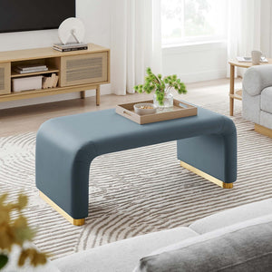 Modway Furniture Koda Performance Velvet Waterfall Ottoman - Versatile, Stylish Seating & Coffee Table for Living Rooms Brass Cadet Blue EEI-6735-BRA-CAB