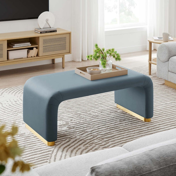 Modway Furniture Koda Performance Velvet Waterfall Ottoman - Versatile, Stylish Seating & Coffee Table for Living Rooms Brass Cadet Blue EEI-6735-BRA-CAB