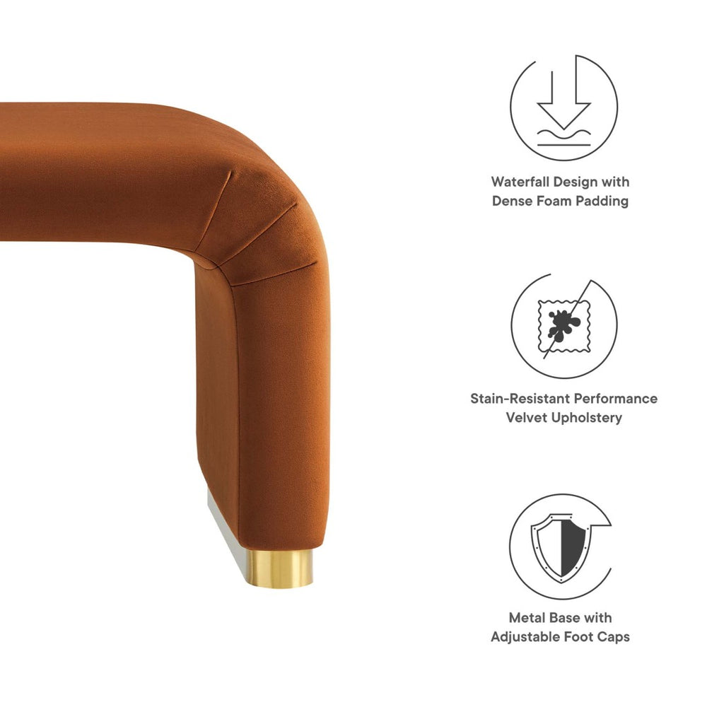 Modway Furniture Koda Performance Velvet Waterfall Ottoman - Versatile, Stylish Seating & Coffee Table for Living Rooms Brass Rust EEI-6735-BRA-RUS