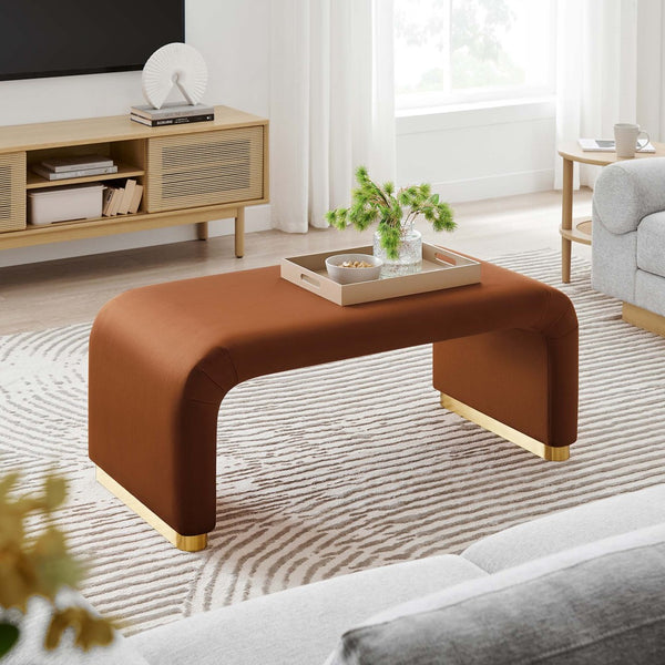 Modway Furniture Koda Performance Velvet Waterfall Ottoman - Versatile, Stylish Seating & Coffee Table for Living Rooms Brass Rust EEI-6735-BRA-RUS