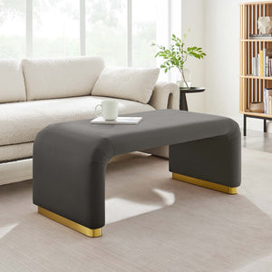Modway Furniture Koda Performance Velvet Waterfall Ottoman - Versatile, Stylish Seating & Coffee Table for Living Rooms Brass Storm Gray EEI-6735-BRA-STG