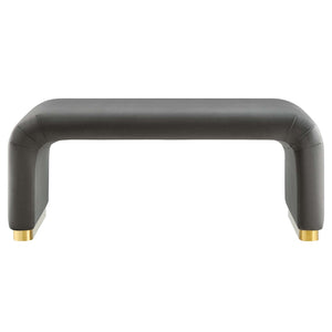 Modway Furniture Koda Performance Velvet Waterfall Ottoman - Versatile, Stylish Seating & Coffee Table for Living Rooms Brass Storm Gray EEI-6735-BRA-STG