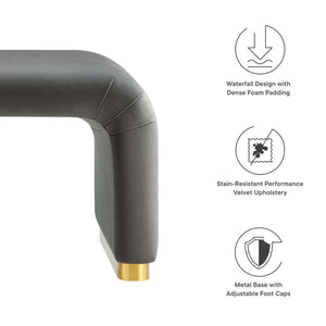 Modway Furniture Koda Performance Velvet Waterfall Ottoman - Versatile, Stylish Seating & Coffee Table for Living Rooms Brass Storm Gray EEI-6735-BRA-STG