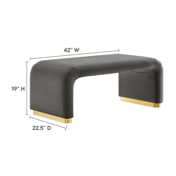 Modway Furniture Koda Performance Velvet Waterfall Ottoman - Versatile, Stylish Seating & Coffee Table for Living Rooms Brass Storm Gray EEI-6735-BRA-STG