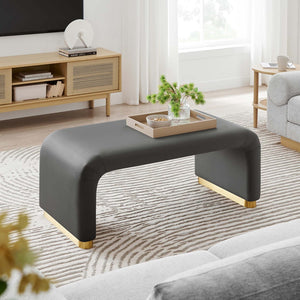Modway Furniture Koda Performance Velvet Waterfall Ottoman - Versatile, Stylish Seating & Coffee Table for Living Rooms Brass Storm Gray EEI-6735-BRA-STG