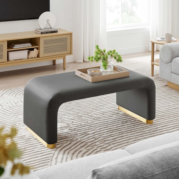Modway Furniture Koda Performance Velvet Waterfall Ottoman - Versatile, Stylish Seating & Coffee Table for Living Rooms Brass Storm Gray EEI-6735-BRA-STG