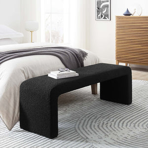 Modway Furniture Simba Boucle Waterfall Long Bench - Stylish Mid-Century Seating for Entryway or Living Room Decor Black EEI-6736-BLK