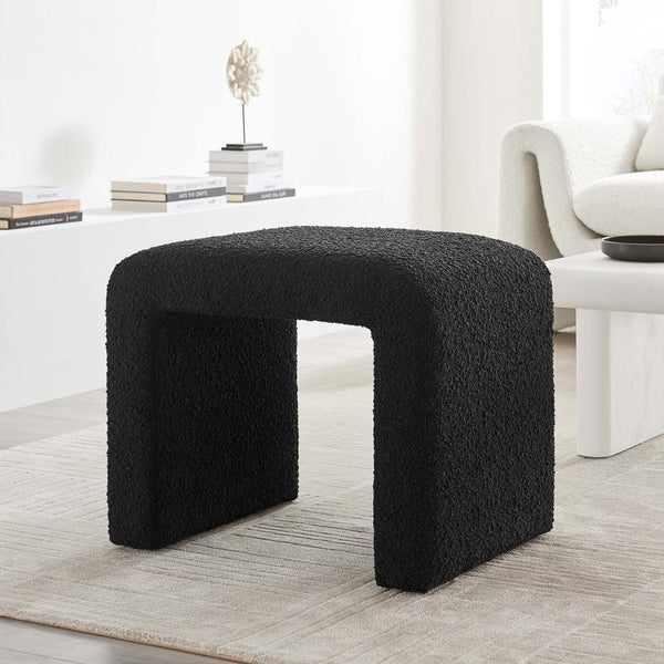 Modway Furniture Simba Boucle Fabric Waterfall Stool - Stylish Accent for Modern Living Rooms, Compact Seating & Table Black EEI-6737-BLK