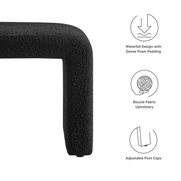 Modway Furniture Simba Boucle Fabric Waterfall Stool - Stylish Accent for Modern Living Rooms, Compact Seating & Table Black EEI-6737-BLK
