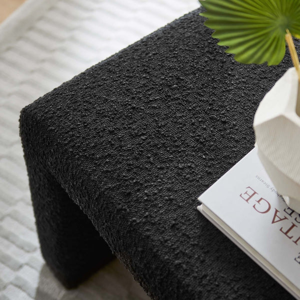 Modway Furniture Simba Boucle Fabric Waterfall Stool - Stylish Accent for Modern Living Rooms, Compact Seating & Table Black EEI-6737-BLK