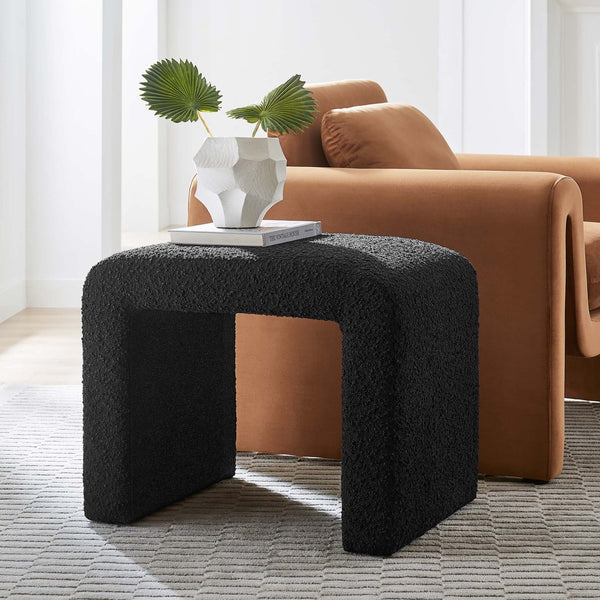 Modway Furniture Simba Boucle Fabric Waterfall Stool - Stylish Accent for Modern Living Rooms, Compact Seating & Table Black EEI-6737-BLK