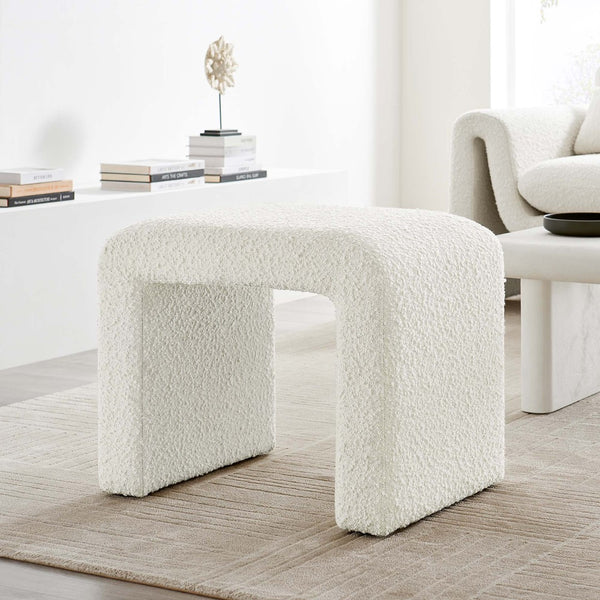 Modway Furniture Simba Boucle Fabric Waterfall Stool - Stylish Accent for Modern Living Rooms, Compact Seating & Table Ivory EEI-6737-IVO
