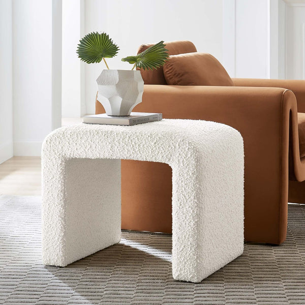 Modway Furniture Simba Boucle Fabric Waterfall Stool - Stylish Accent for Modern Living Rooms, Compact Seating & Table Ivory EEI-6737-IVO
