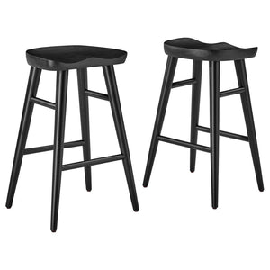 Modway Furniture Saville Backless Wood Counter Stools Set of 2 - Rustic Mango Wood for Modern Kitchen & Bar Use Black EEI-6739-BLK