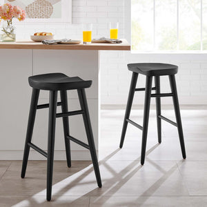 Modway Furniture Saville Backless Wood Counter Stools Set of 2 - Rustic Mango Wood for Modern Kitchen & Bar Use Black EEI-6739-BLK