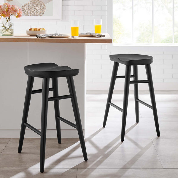 Modway Furniture Saville Backless Wood Counter Stools Set of 2 - Rustic Mango Wood for Modern Kitchen & Bar Use Black EEI-6739-BLK