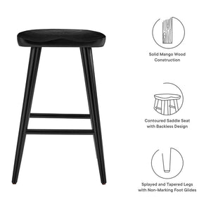 Modway Furniture Saville Backless Wood Counter Stools Set of 2 - Rustic Mango Wood for Modern Kitchen & Bar Use Black EEI-6739-BLK
