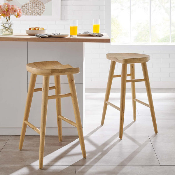 Modway Furniture Saville Backless Wood Counter Stools Set of 2 - Rustic Mango Wood for Modern Kitchen & Bar Use Oak EEI-6739-OAK