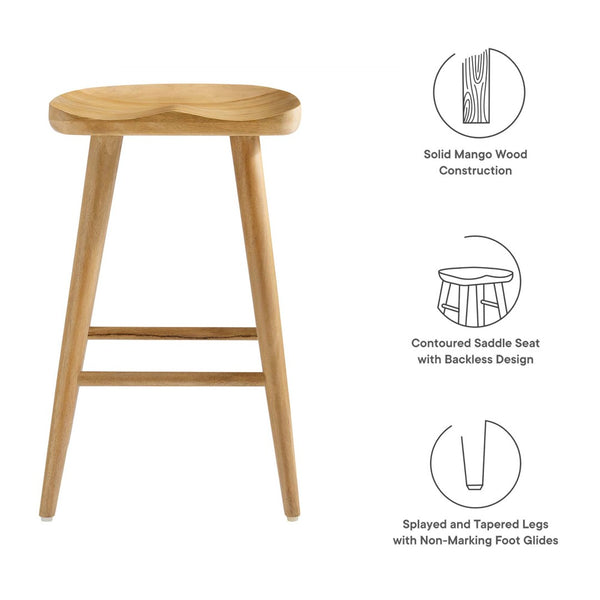 Modway Furniture Saville Backless Wood Counter Stools Set of 2 - Rustic Mango Wood for Modern Kitchen & Bar Use Oak EEI-6739-OAK
