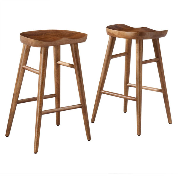 Modway Furniture Saville Backless Wood Counter Stools Set of 2 - Rustic Mango Wood for Modern Kitchen & Bar Use Walnut EEI-6739-WAL
