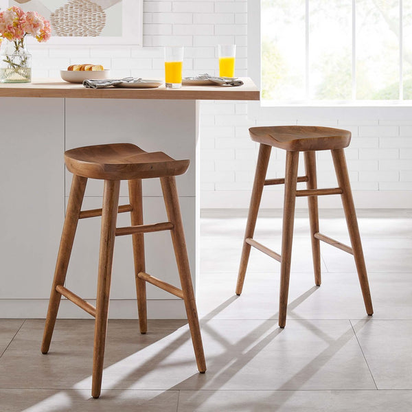 Modway Furniture Saville Backless Wood Counter Stools Set of 2 - Rustic Mango Wood for Modern Kitchen & Bar Use Walnut EEI-6739-WAL