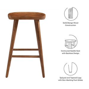 Modway Furniture Saville Backless Wood Counter Stools Set of 2 - Rustic Mango Wood for Modern Kitchen & Bar Use Walnut EEI-6739-WAL