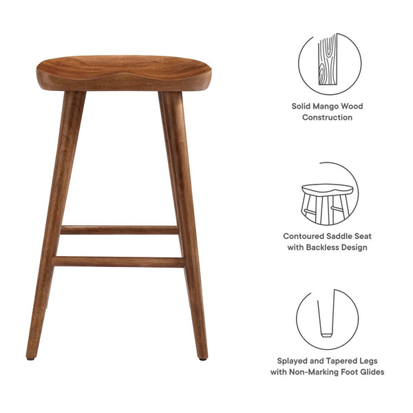 Modway Furniture Saville Backless Wood Counter Stools Set of 2 - Rustic Mango Wood for Modern Kitchen & Bar Use Walnut EEI-6739-WAL