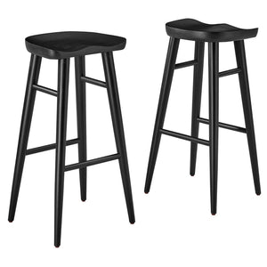 Modway Furniture Saville Backless Wood Bar Stools Set of 2 - Modern Minimalist Design for Kitchen and Bar Use Black EEI-6740-BLK