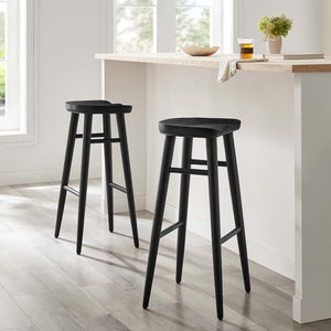 Modway Furniture Saville Backless Wood Bar Stools Set of 2 - Modern Minimalist Design for Kitchen and Bar Use Black EEI-6740-BLK
