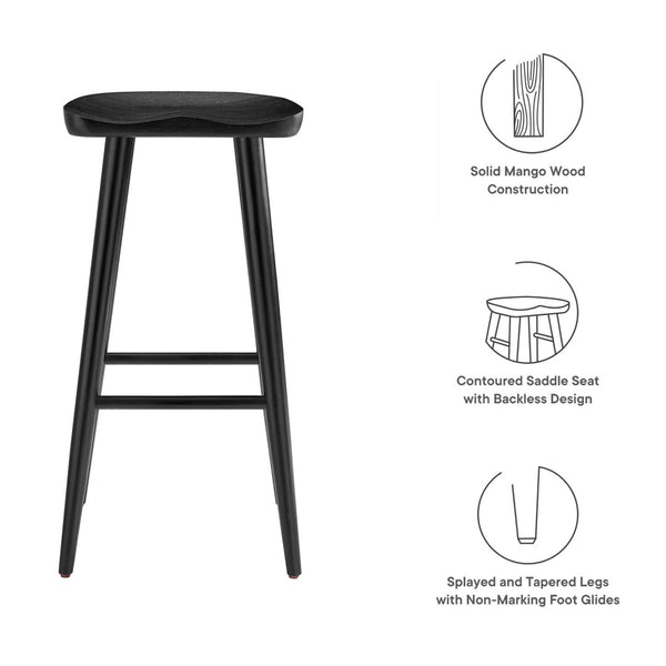 Modway Furniture Saville Backless Wood Bar Stools Set of 2 - Modern Minimalist Design for Kitchen and Bar Use Black EEI-6740-BLK