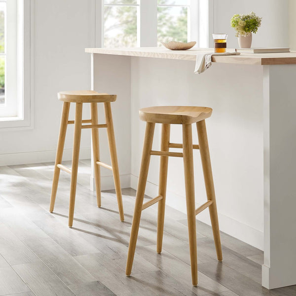 Modway Furniture Saville Backless Wood Bar Stools Set of 2 - Modern Minimalist Design for Kitchen and Bar Use Oak EEI-6740-OAK