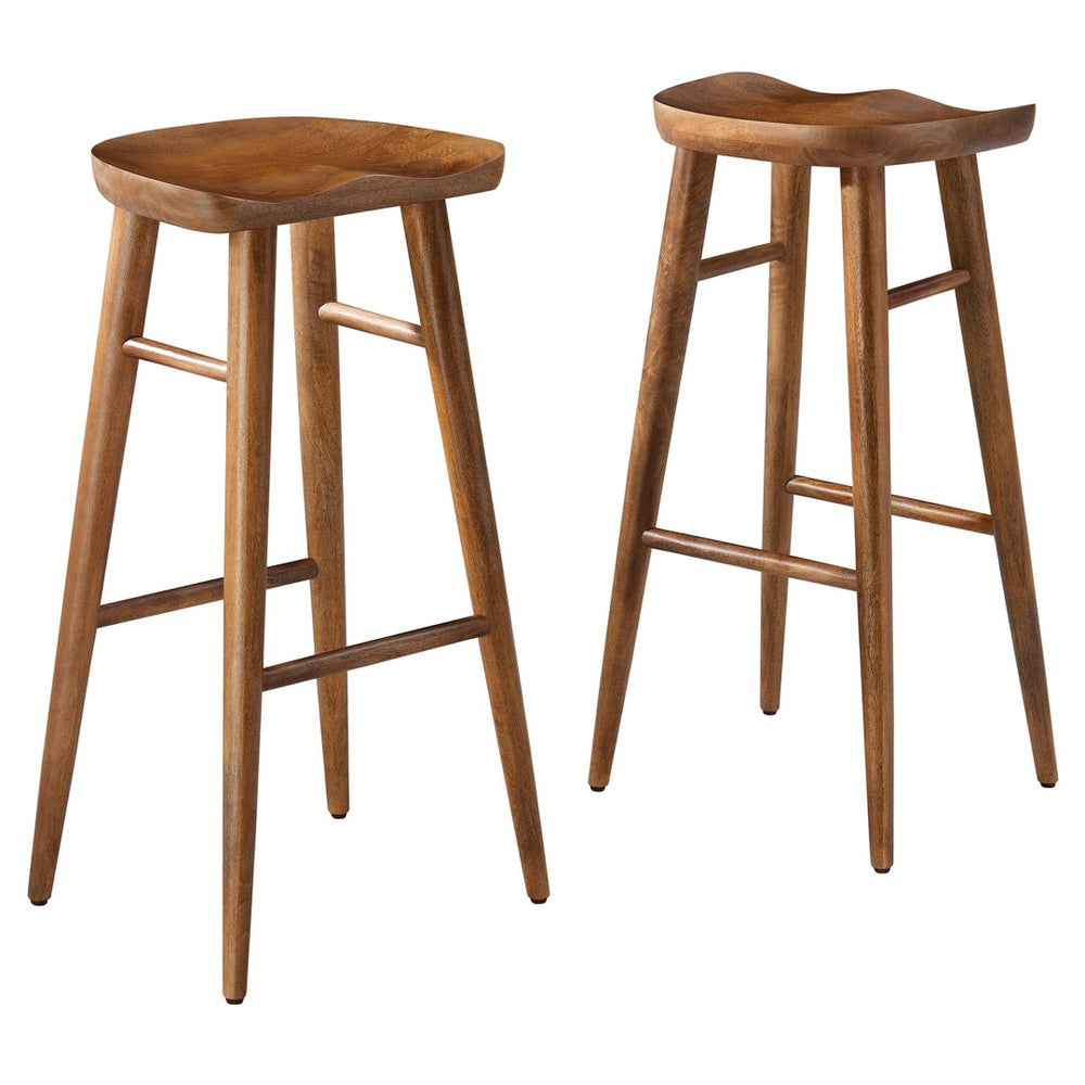 Modway Furniture Saville Backless Wood Bar Stools Set of 2 - Modern Minimalist Design for Kitchen and Bar Use Walnut EEI-6740-WAL