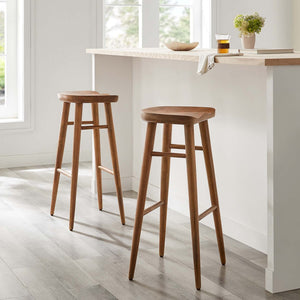Modway Furniture Saville Backless Wood Bar Stools Set of 2 - Modern Minimalist Design for Kitchen and Bar Use Walnut EEI-6740-WAL