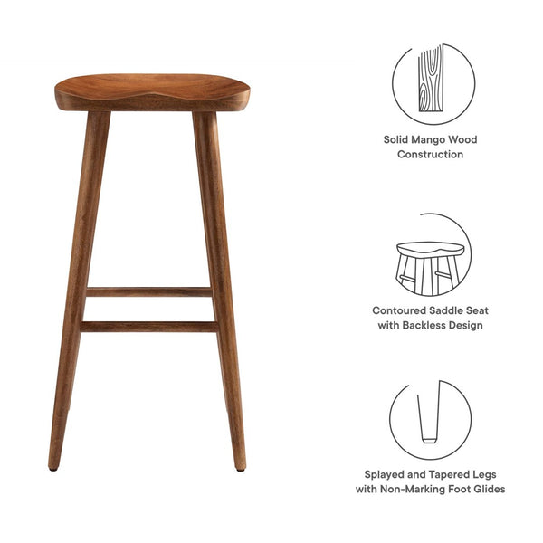 Modway Furniture Saville Backless Wood Bar Stools Set of 2 - Modern Minimalist Design for Kitchen and Bar Use Walnut EEI-6740-WAL