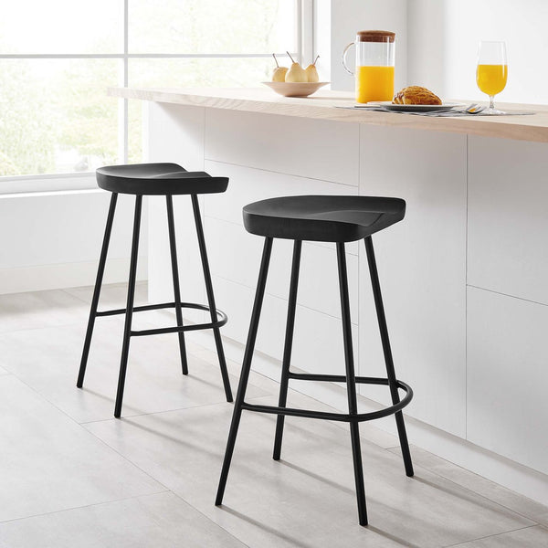 Modway Furniture Concord Backless Counter Stools Set of 2 - Ergonomic Mango Wood with Durable Metal Legs for Style Black EEI-6741-BLK