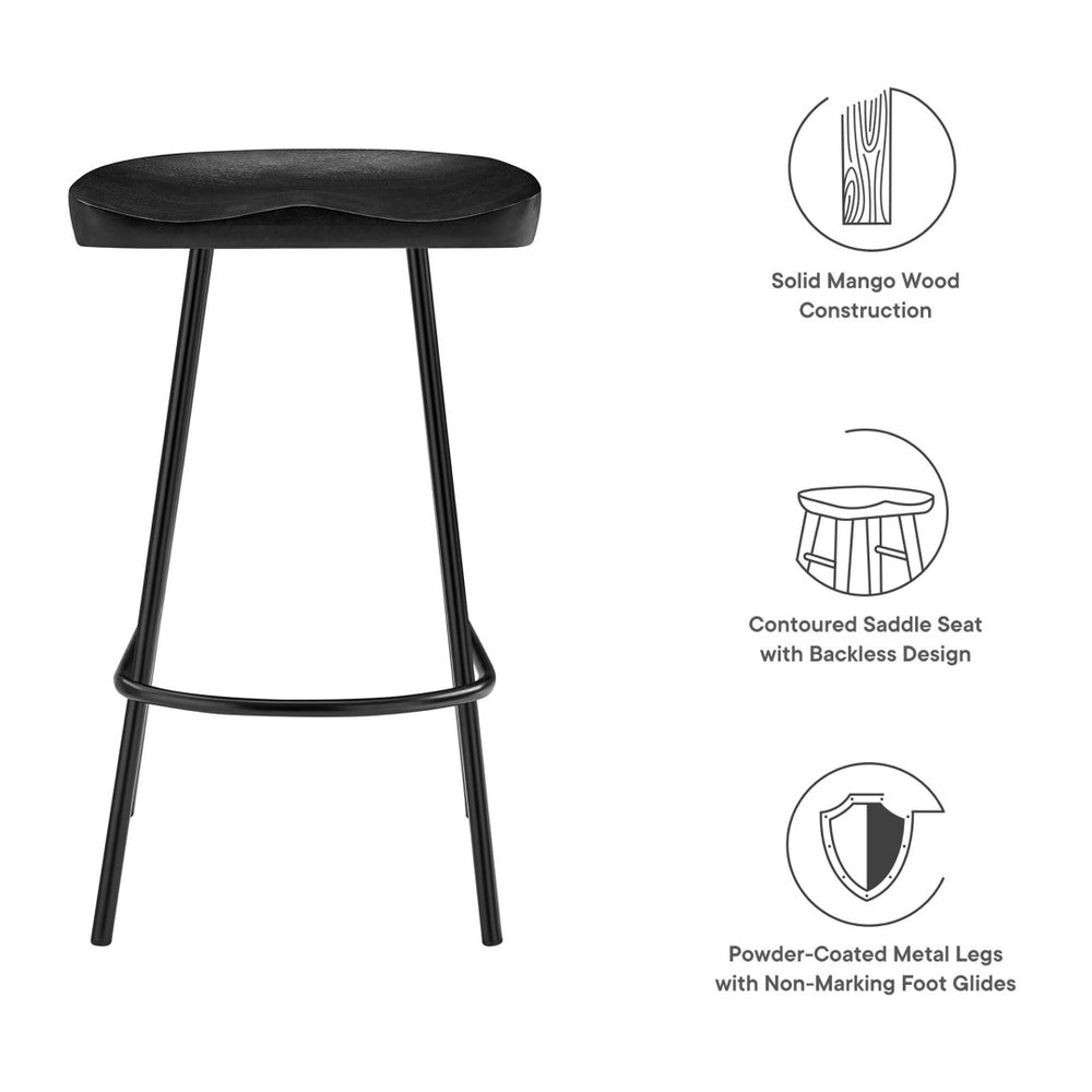 Modway Furniture Concord Backless Counter Stools Set of 2 - Ergonomic Mango Wood with Durable Metal Legs for Style Black EEI-6741-BLK