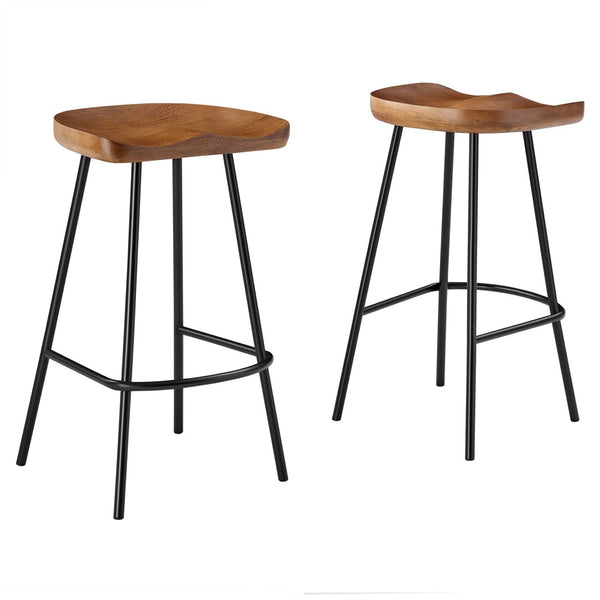 Modway Furniture Concord Backless Counter Stools Set of 2 - Ergonomic Mango Wood with Durable Metal Legs for Style Walnut EEI-6741-WAL