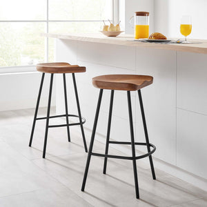 Modway Furniture Concord Backless Counter Stools Set of 2 - Ergonomic Mango Wood with Durable Metal Legs for Style Walnut EEI-6741-WAL
