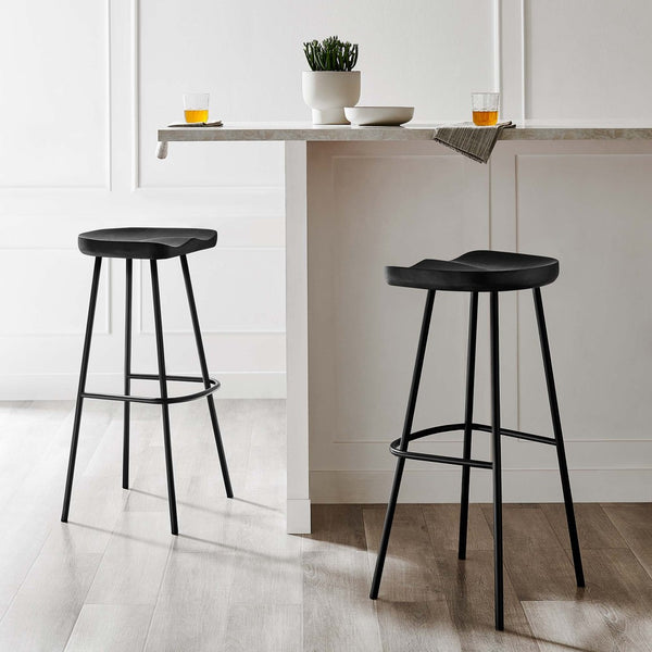 Modway Furniture Concord Backless Wood Bar Stools Set of 2 - Stylish Mango Wood Design for Modern Home Spaces Black EEI-6742-BLK
