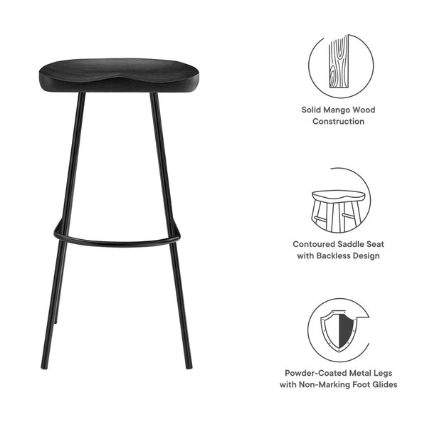 Modway Furniture Concord Backless Wood Bar Stools Set of 2 - Stylish Mango Wood Design for Modern Home Spaces Black EEI-6742-BLK