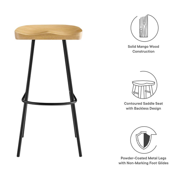 Modway Furniture Concord Backless Wood Bar Stools Set of 2 - Stylish Mango Wood Design for Modern Home Spaces Oak EEI-6742-OAK