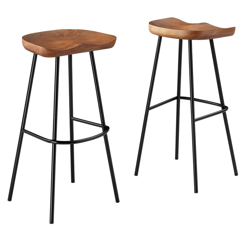 Modway Furniture Concord Backless Wood Bar Stools Set of 2 - Stylish Mango Wood Design for Modern Home Spaces Walnut EEI-6742-WAL