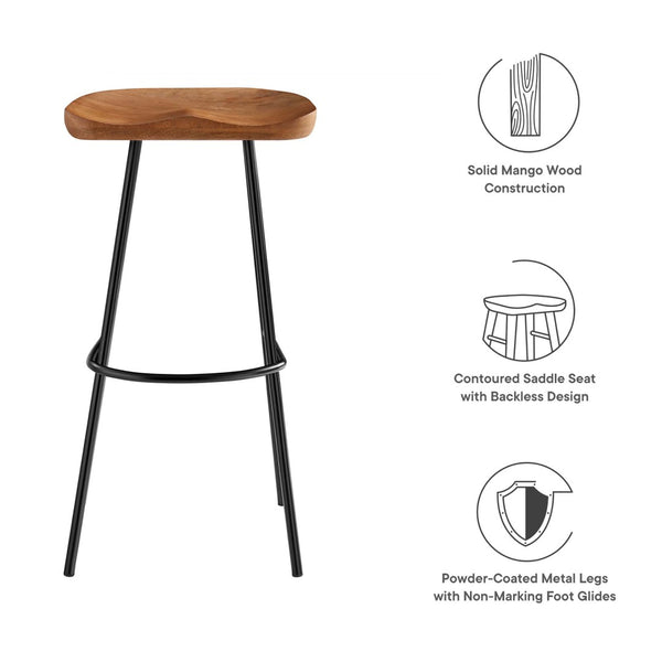 Modway Furniture Concord Backless Wood Bar Stools Set of 2 - Stylish Mango Wood Design for Modern Home Spaces Walnut EEI-6742-WAL