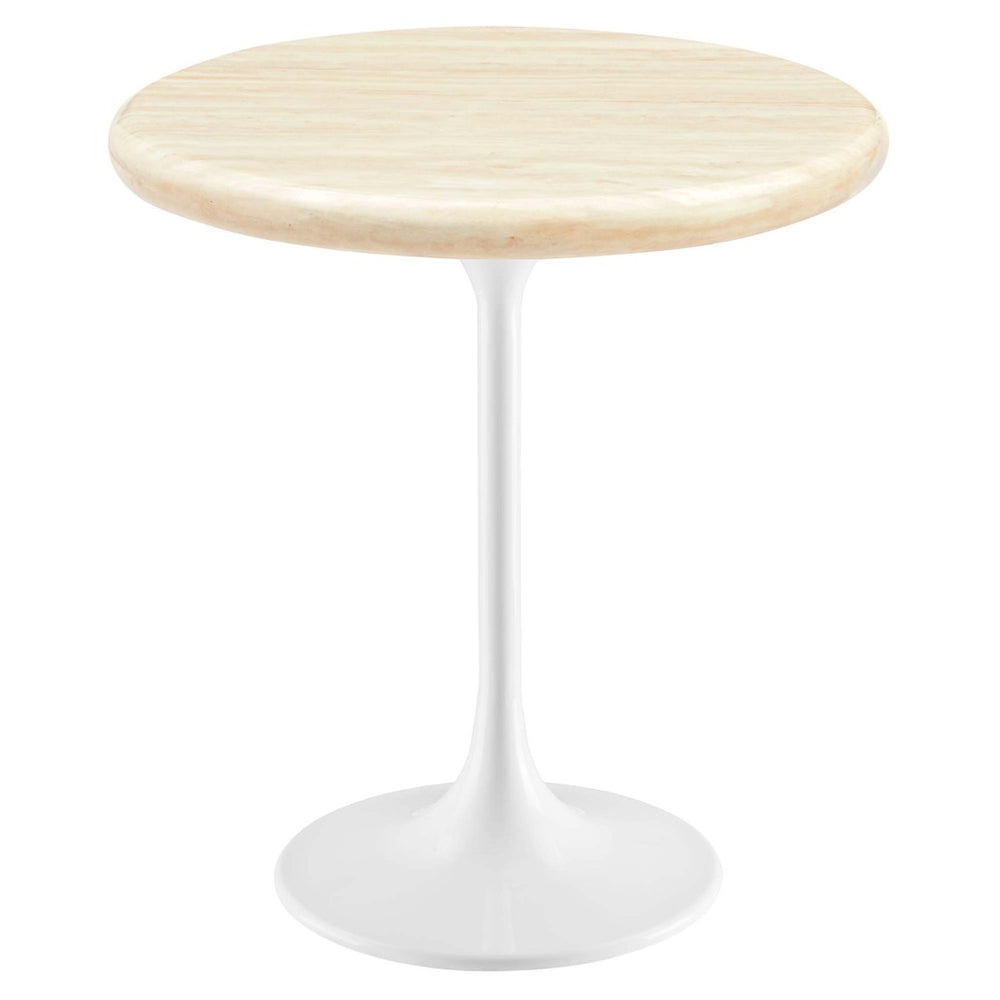 Modway Furniture Lippa 20" Round Faux Travertine Side Table - Modern Elegance with Durable White Metal Base, Easy Care EEI-6745-WHI-TRA