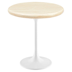 Modway Furniture Lippa 20" Round Faux Travertine Side Table - Modern Elegance with Durable White Metal Base, Easy Care EEI-6745-WHI-TRA