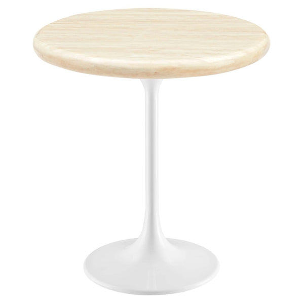 Modway Furniture Lippa 20" Round Faux Travertine Side Table - Modern Elegance with Durable White Metal Base, Easy Care EEI-6745-WHI-TRA