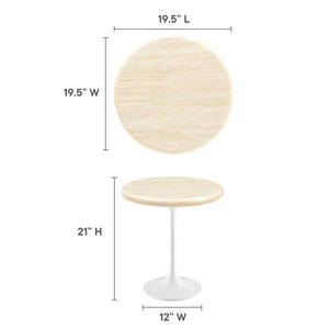 Modway Furniture Lippa 20" Round Faux Travertine Side Table - Modern Elegance with Durable White Metal Base, Easy Care EEI-6745-WHI-TRA